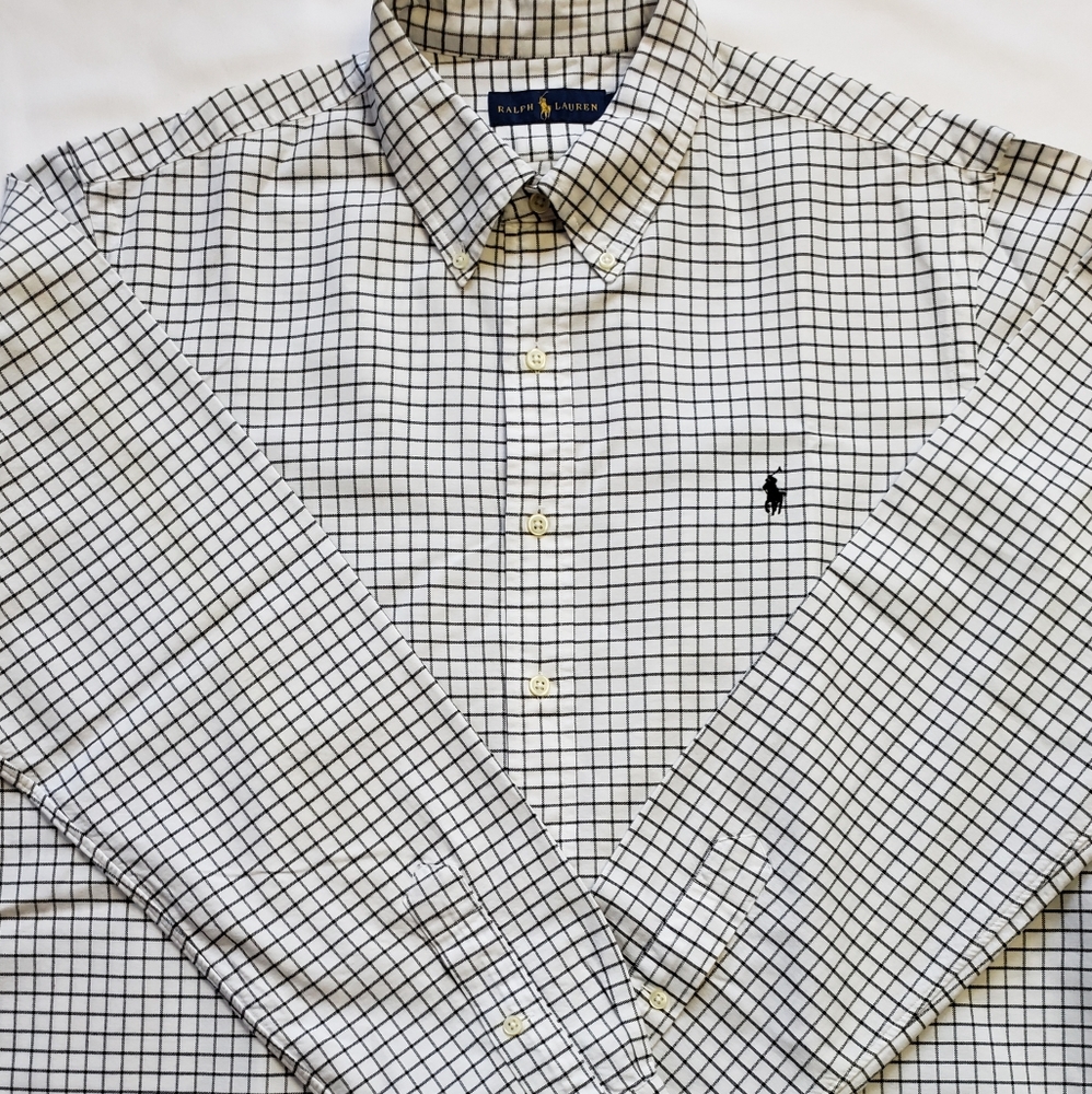XL black+white grid pattern Ralph Lauren button-down shirt - Picture 3 of 4